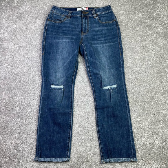 Cabi Jeans Women's 4 Blue Cropped Straight Mid-Rise Dark Denim Frayed - Picture 1 of 13